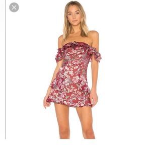 For love and lemons Flora Off Shoulder burgundy Mini Dress size small